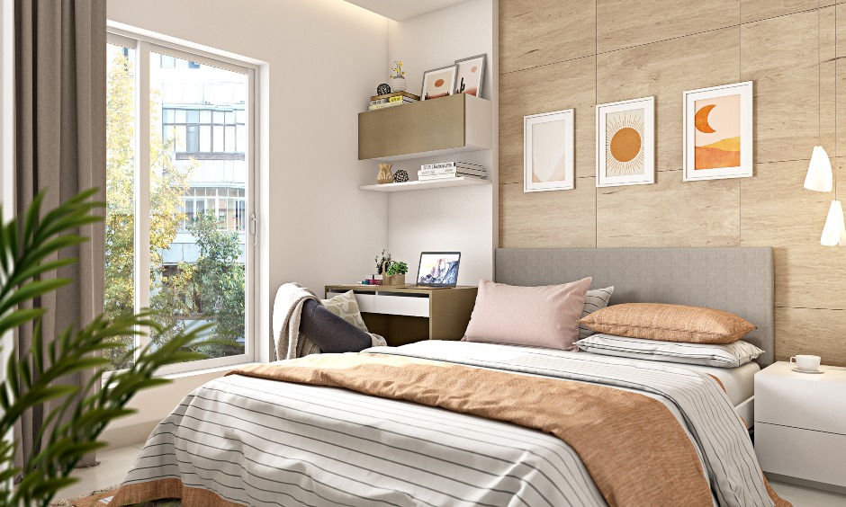 1bhk apartment bedroom design with classy interiors