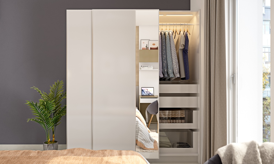 1bhk apartment design with wardrobe with sliding doors