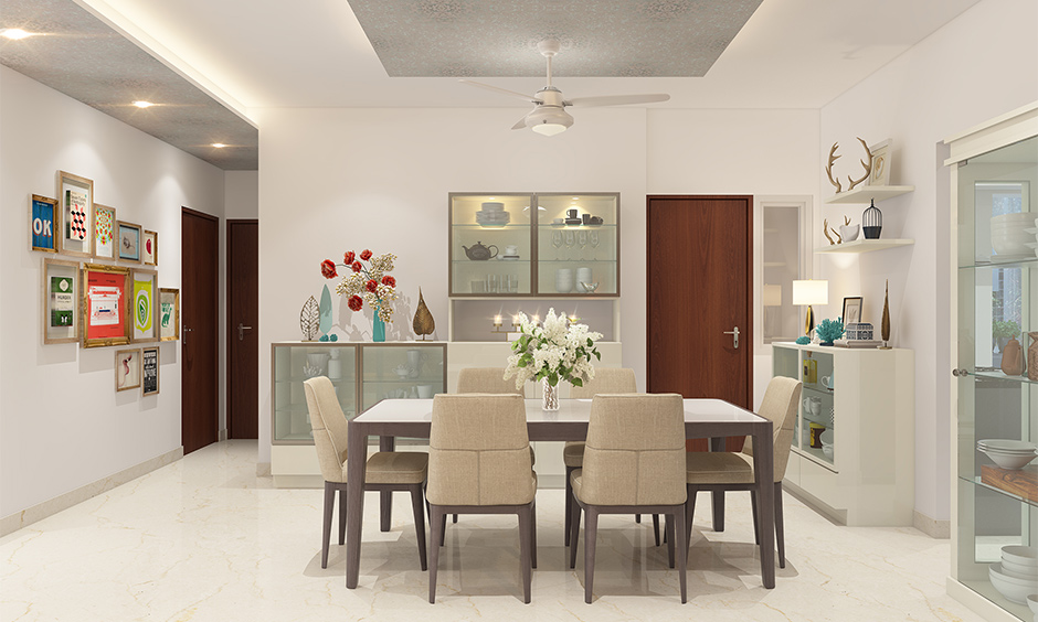 2bhk interior design cost of the dining room with a six-seater dining table and box cabinets depends on the square feet