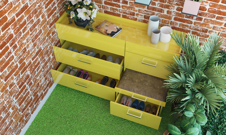 6-drawer storage unit for balconies which is space-saving