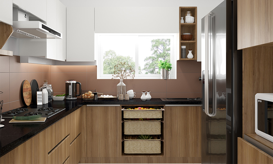 A coffee coloured modern l shaped kitchen design