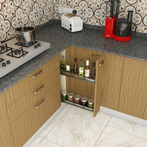 Ahmedabad interior design company designed kitchen with oil-pullout for space-saving