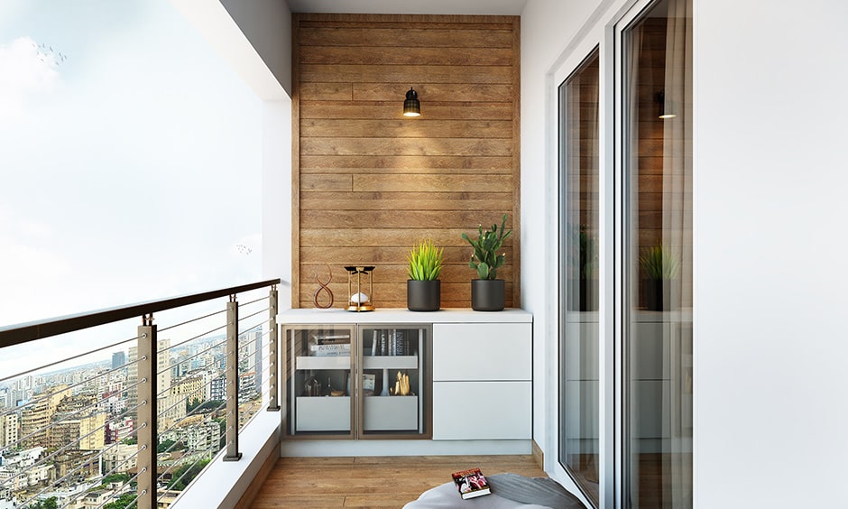 Apartment balcony interior design with storage options