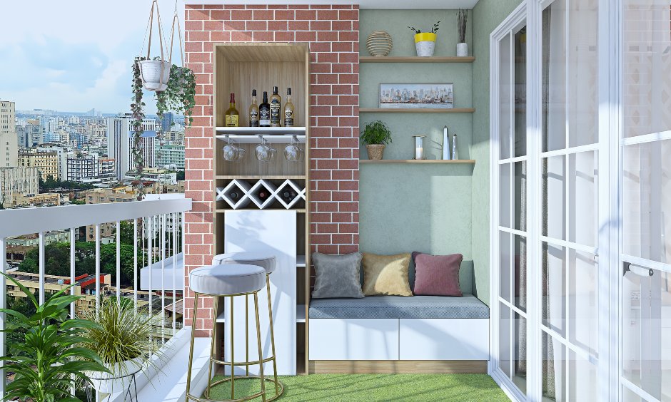 Balcony interior design for 2bhk flat house