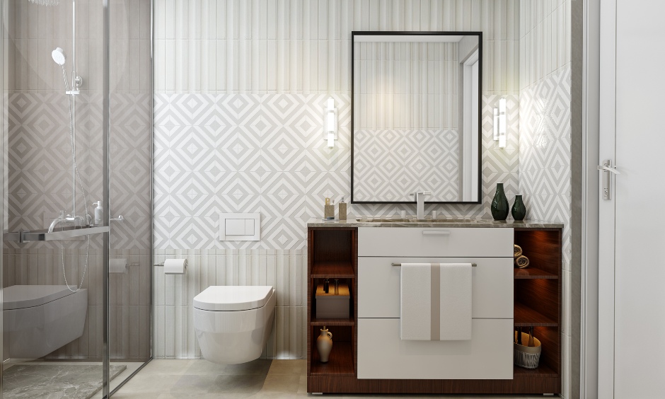 Bathroom design with a vanity unit for 1bhk house design in bengaluru