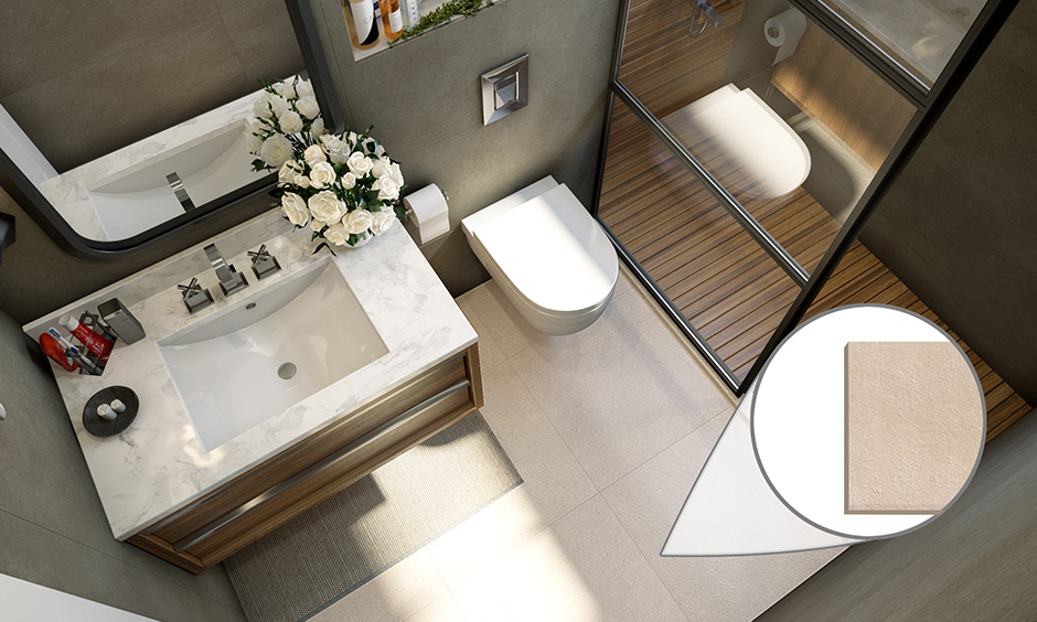 Bathroom tile material is always the most preferred choice, and varieties of glass, patterned or even penny tiles. 