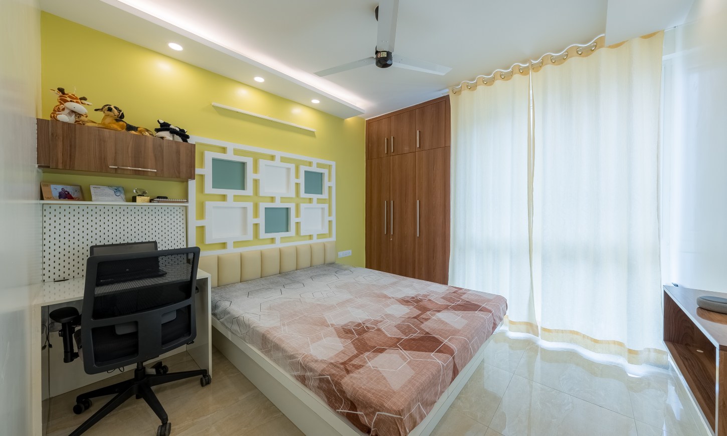 Designcafe designed 2 bhk apartment bedroom in Sarjapur Road
