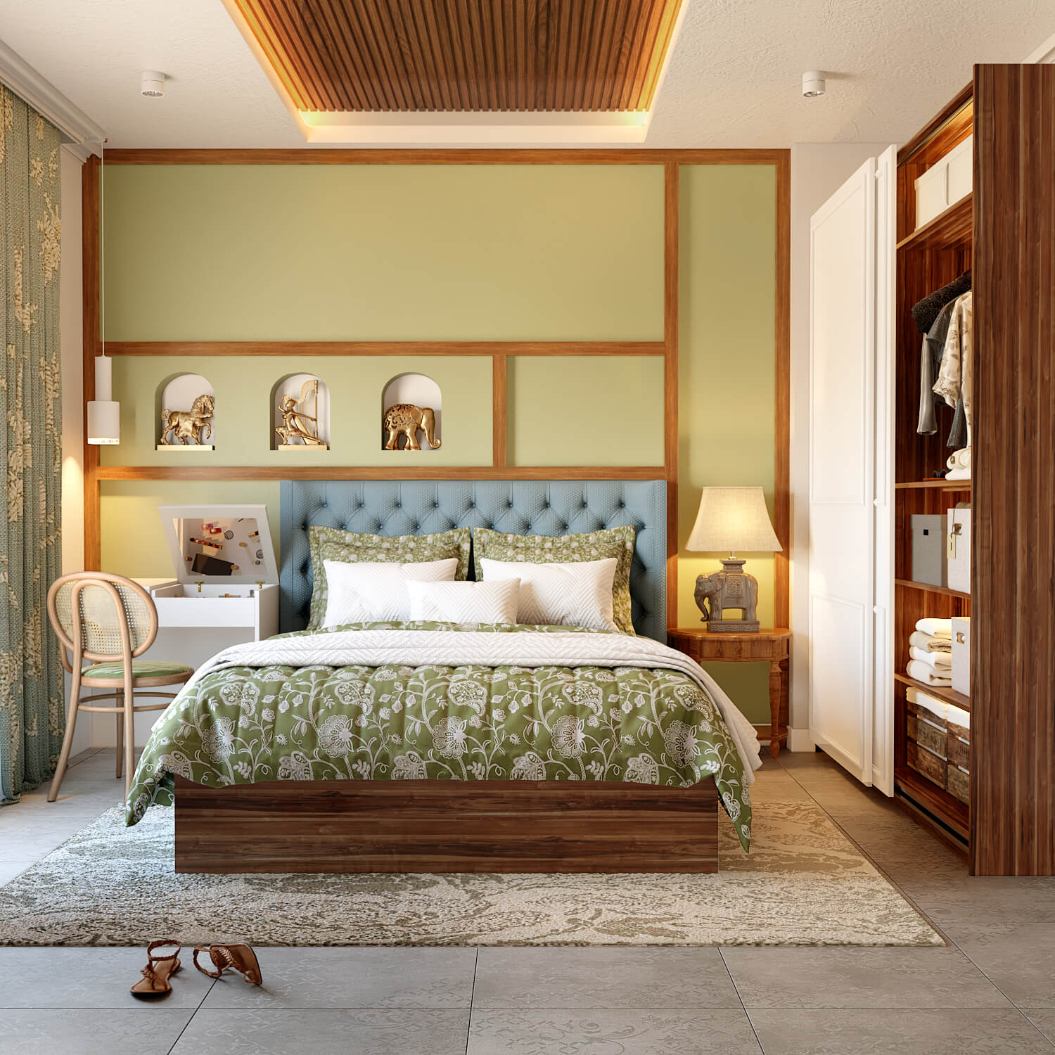 Bedroom designers in Pune created a bedroom with wardrobe and vanity