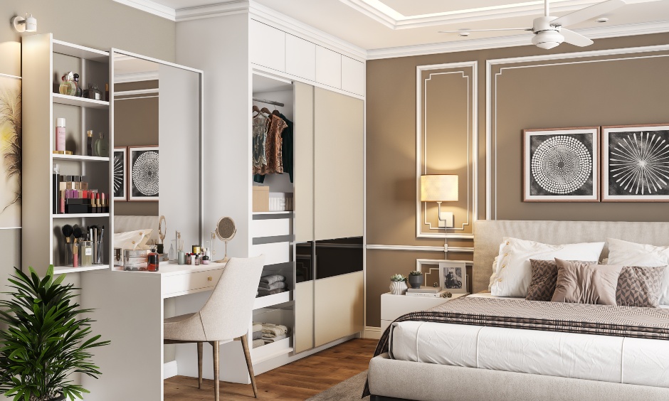 Sliding wardrobe with loft storage and an attached dress unit is perfect for a bedroom wardrobe
