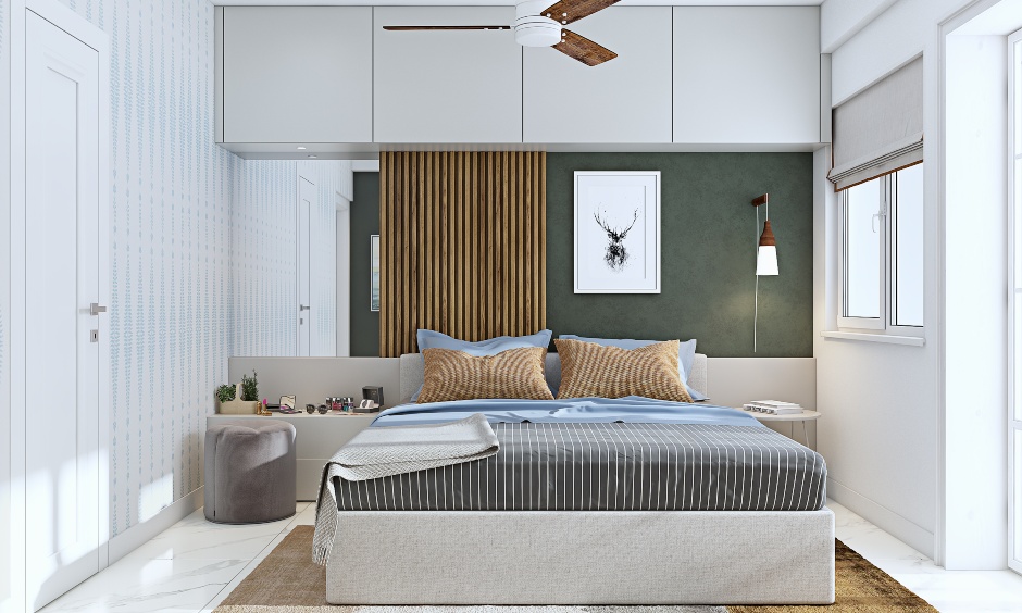 bedroom with dressing unit next to bed design for 3 bhk home interiors in mumbai