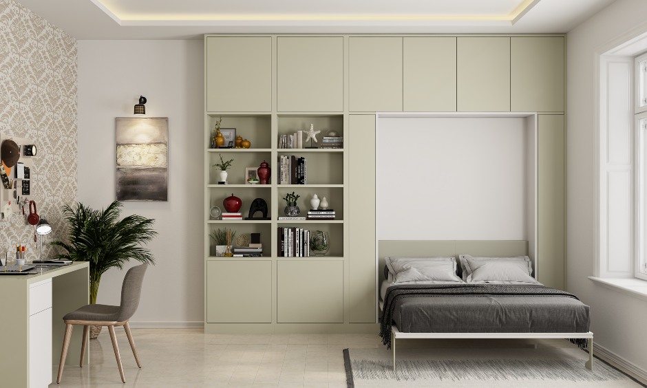 Space saving furniture design for bedroom with a murphy bed