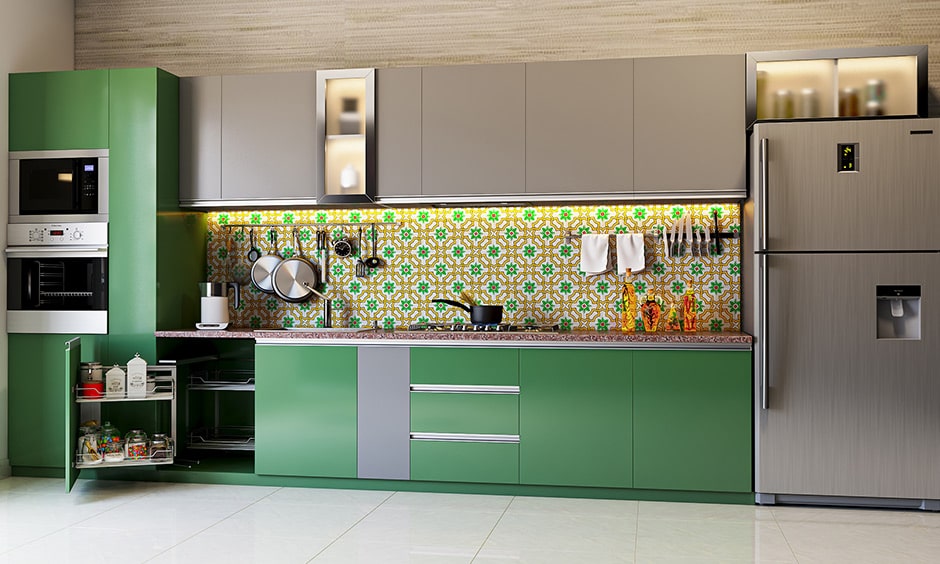 Best colour combination for kitchen with emerald green, grey and beige