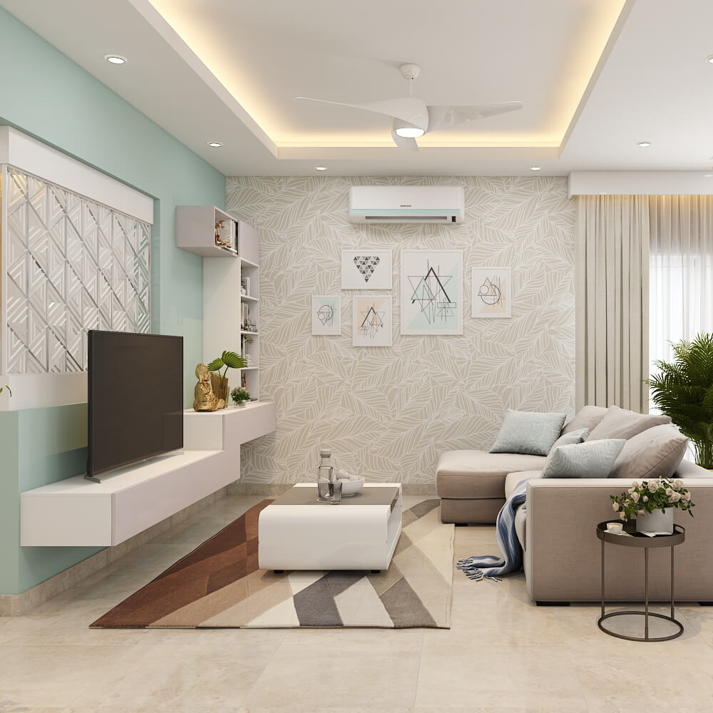 Best interior design company in Navi Mumbai designed a living room with floating TV unit