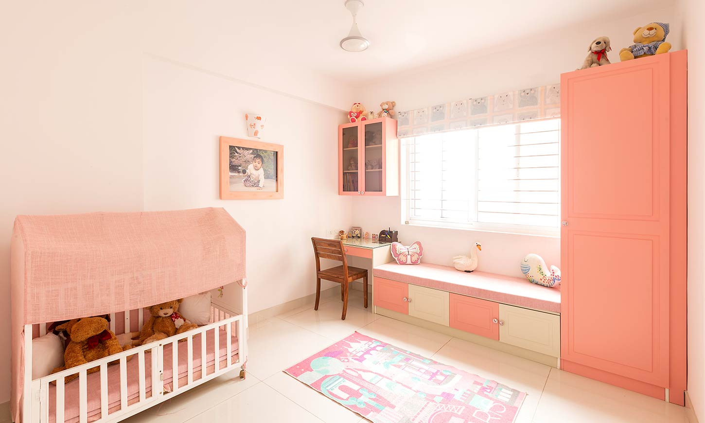 Kids room interior with study table designed by best interior design in bangalore