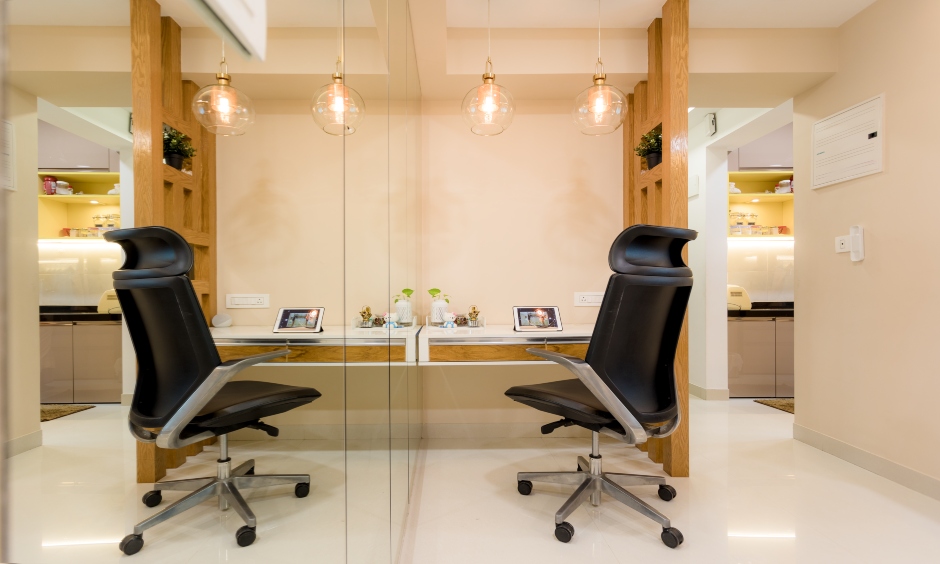 Best interiors in mumbai with a small study nook with an ergonomic chair, a sleek ledge