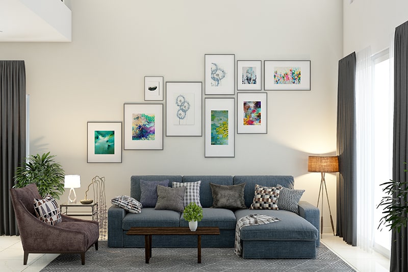Best wall decor for living room that displays framed posters, paintings, photographs and wall hangings.