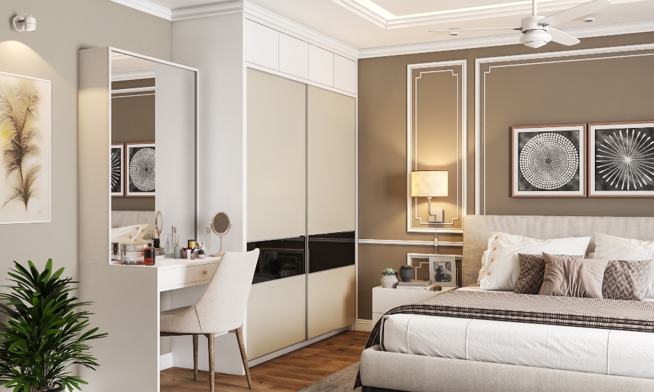 Wardrobe design with sliding doors provides a clutter-free and clean design