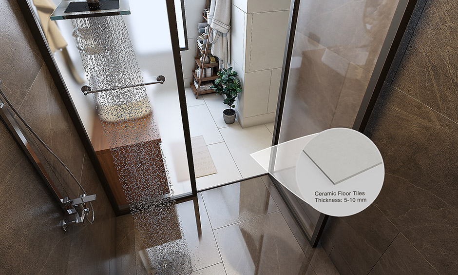Ceramic tiles bathroom flooring which can be used in wet areas like showers, bathrooms or kitchens