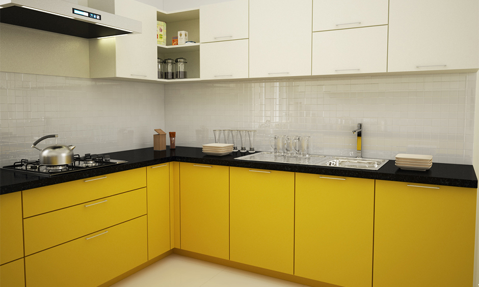 Choosing yellow modern l shaped kitchen design for a flamboyant look
