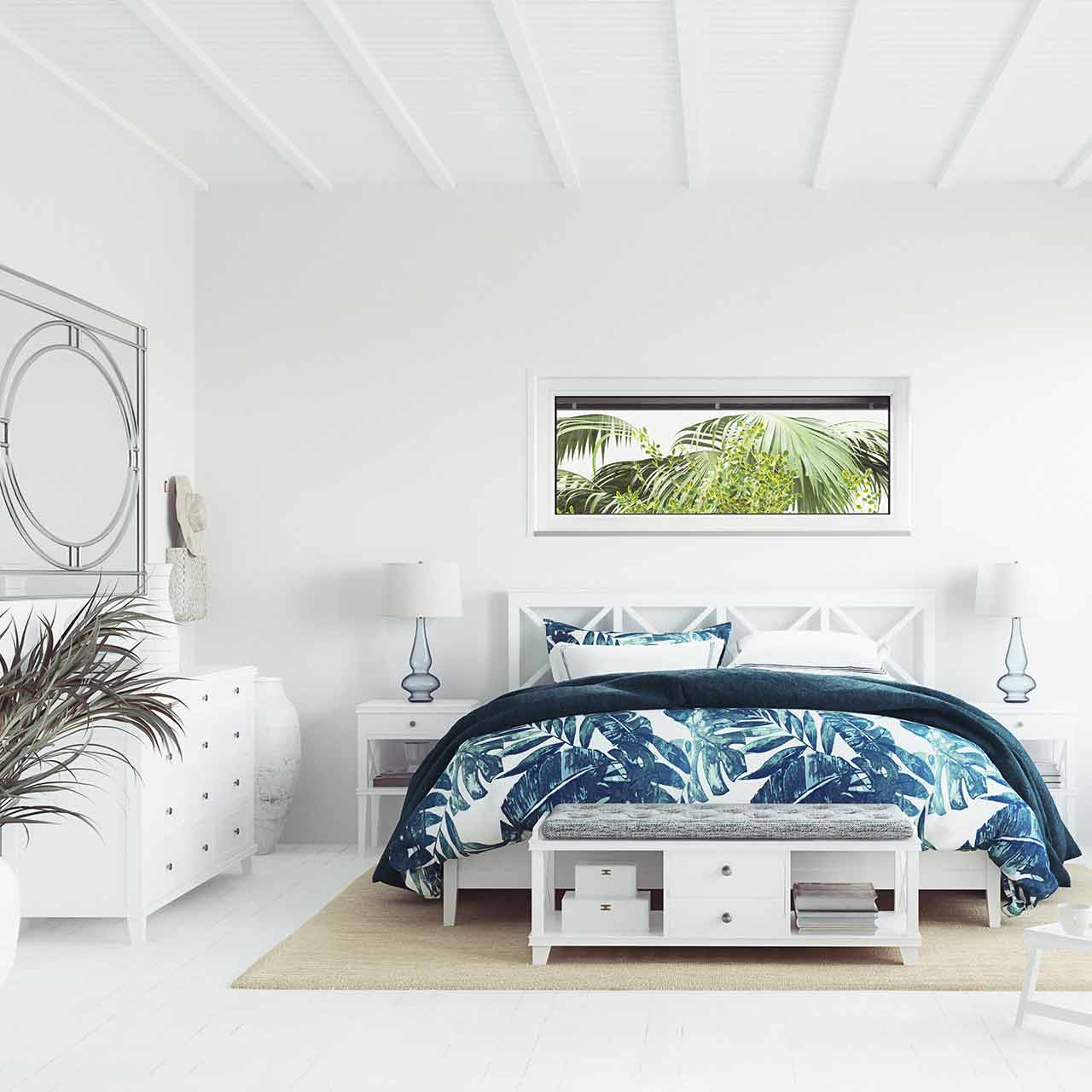 Coastal style bedroom interior design is casual, peace inspiring and timeworn furnishings
