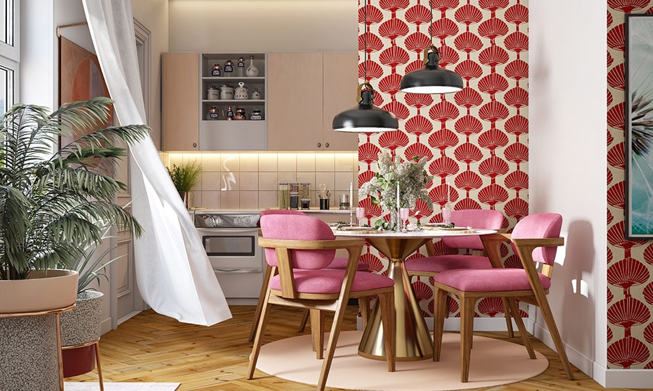 Colour combination for dining room with shades of red and white walls