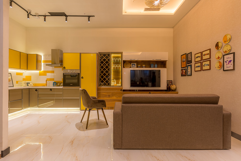 Living cum kitchen area interior design at whitefield, bangalore