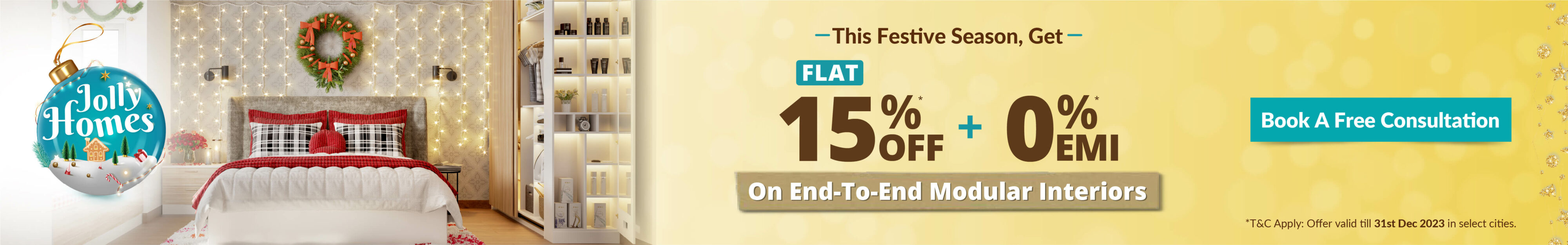 Home interiors offered by DesignCafe: FLAT 15% OFF + 0% EMI