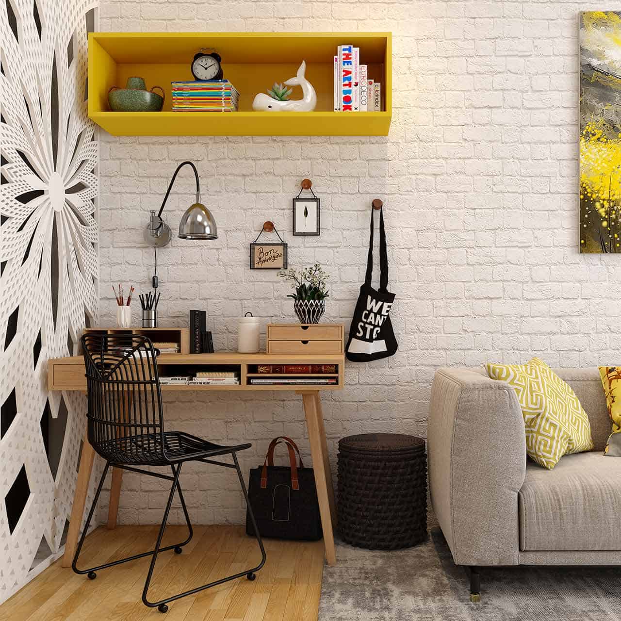 modern study room ideas where many desks are designed with inbuilt shelves and drawers in a way for study room interior design