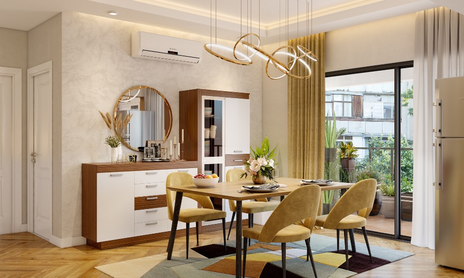 Dining room design in 3 bhk flat interior design in india