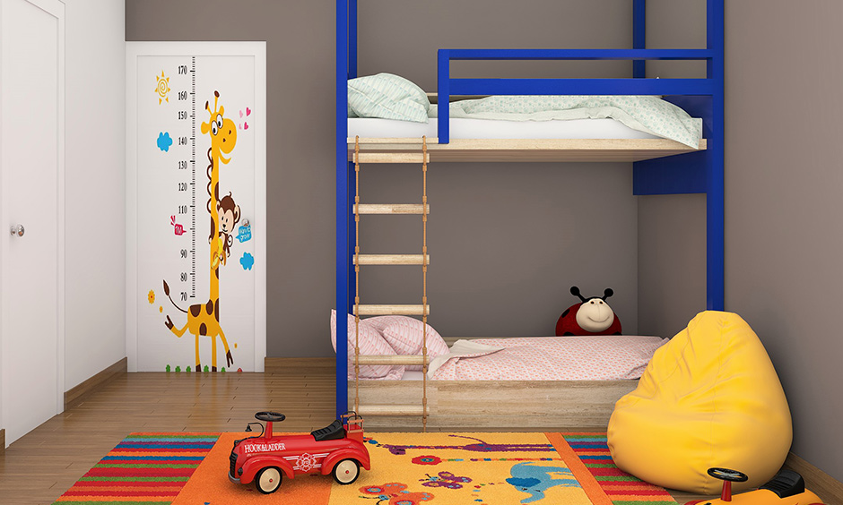 Floor to ceiling innovative bunk bed designs comprises a wider and taller bed frame