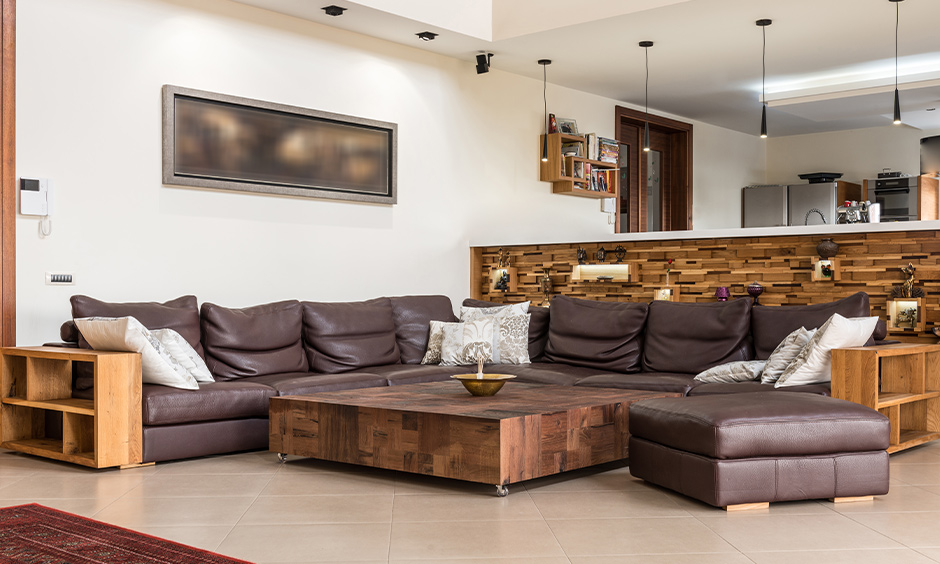 Full-length large sectional sofas in brown leather are perfect for a big family & aesthetics of your living room.
