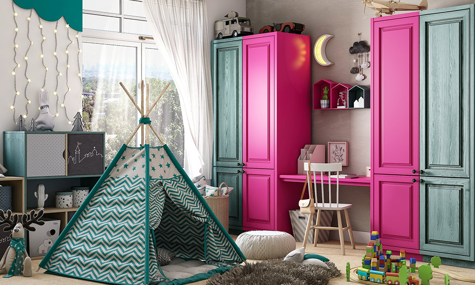 Fuschia and teal colour combination for the children's bedroom is fun and modern.