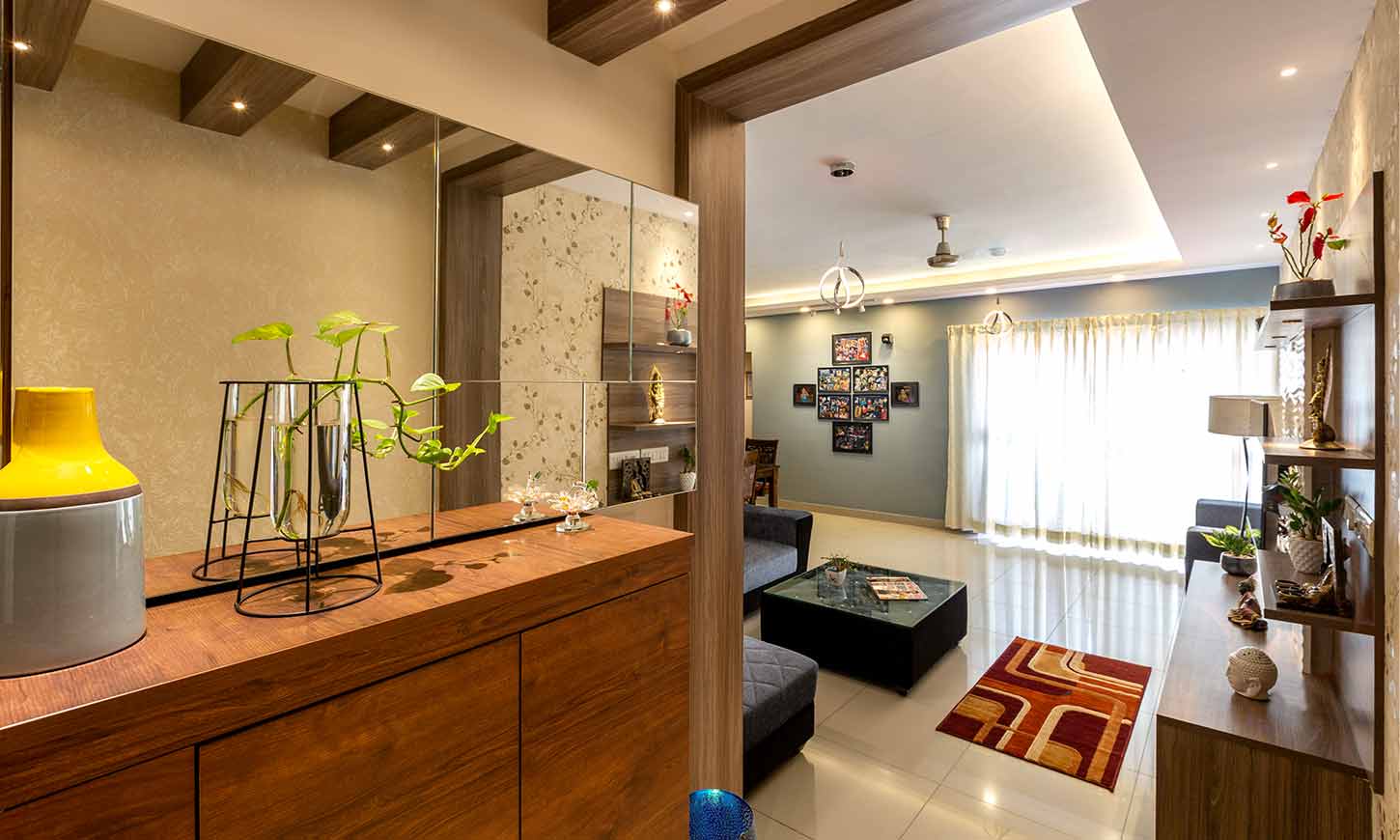 Living room with open kitchen with good interiors in bangalore