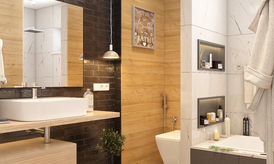home interior design for 2bhk with a beautiful washroom includes a wash basin