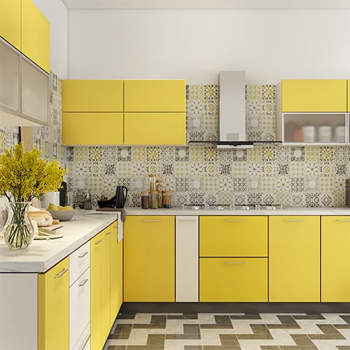 Home interior designers in Ahmedabad created l shaped kitchen