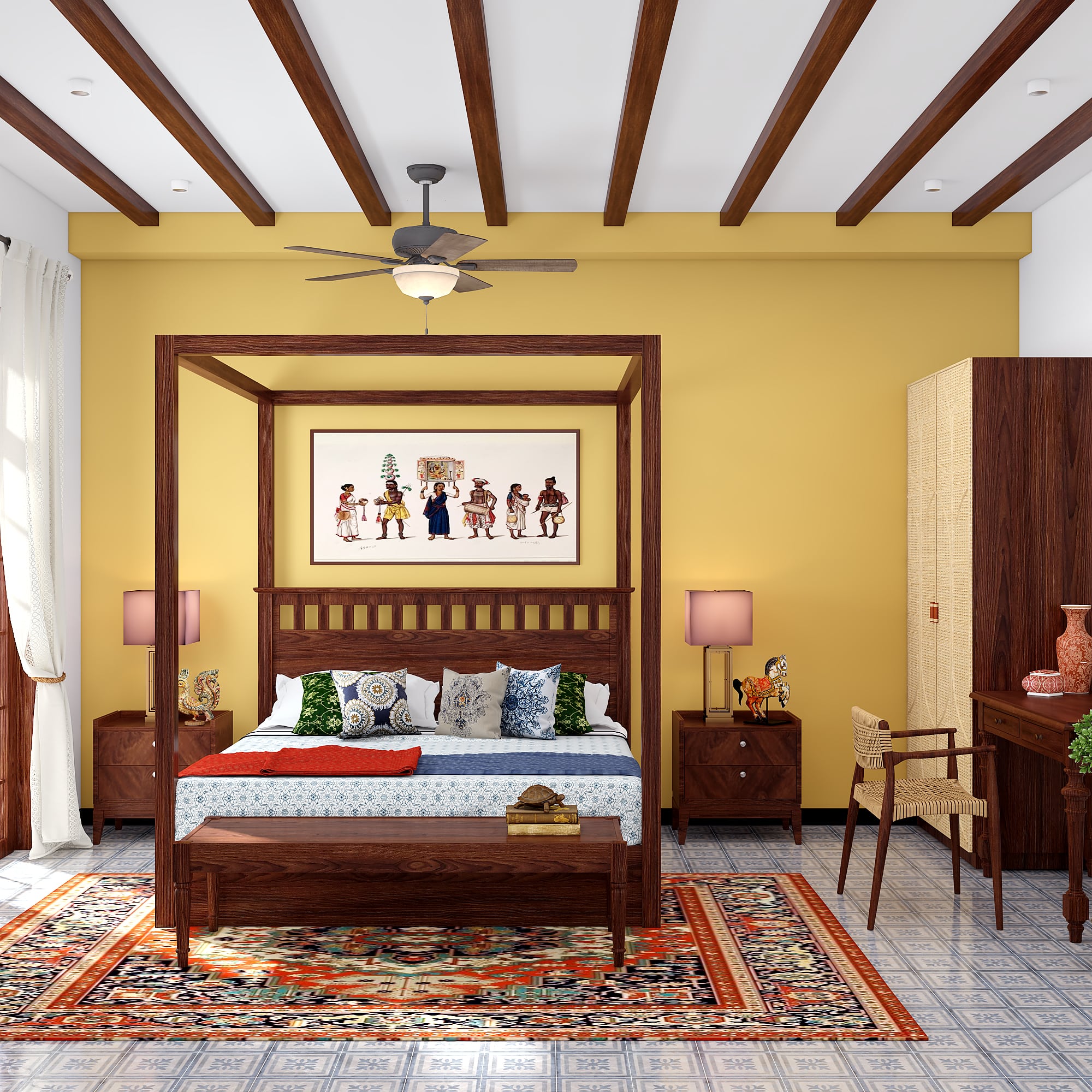 Home interior designers in Chennai designed a bedroom with a wardrobe and dressing unit