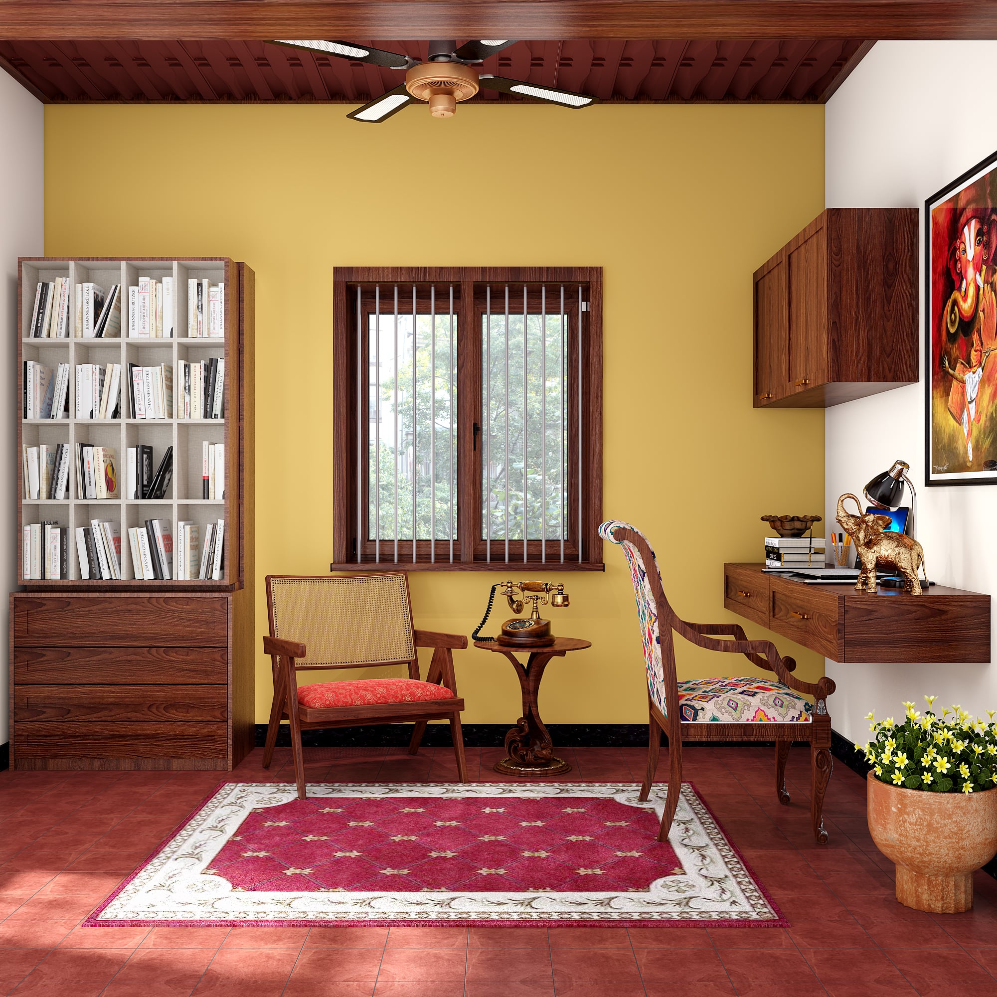 Home interior designers in Chennai with a bookshelf with concealed storage