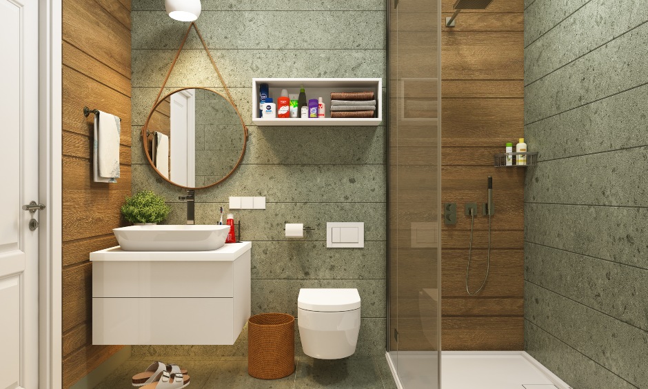 home interior designers in chennai with a well-equipped bathroom design with a floating vanity unit and separate shower space