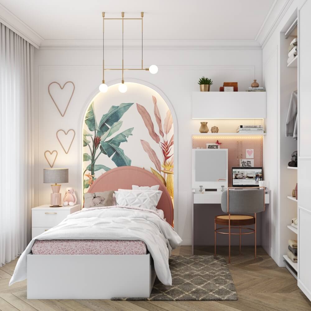 Home interior designers in Pune designed a girls bedroom with study corner