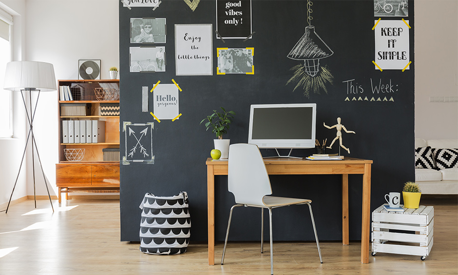 Home office desks online with chalkboard wall and dual desk functionality