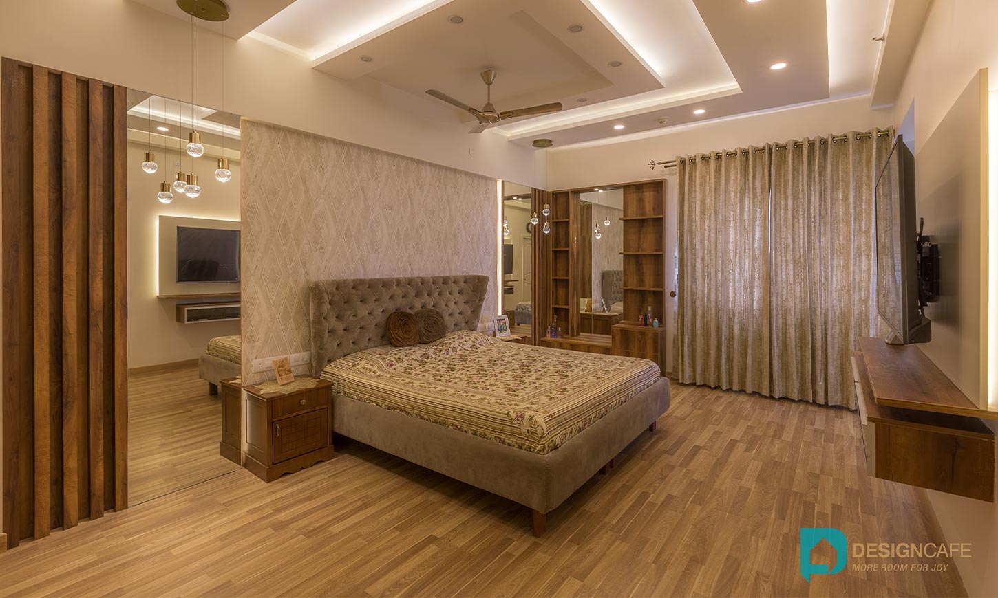 Modern bedroom designed by design cafe for house interiors in bangalore