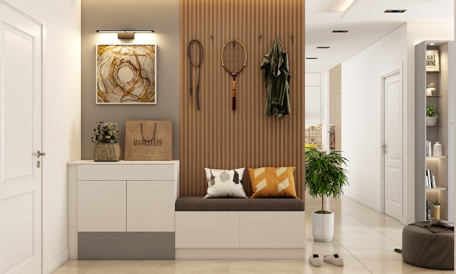 interior designers in chennai where the foyer unit with drawers and a seating area elevates the functionality of the space