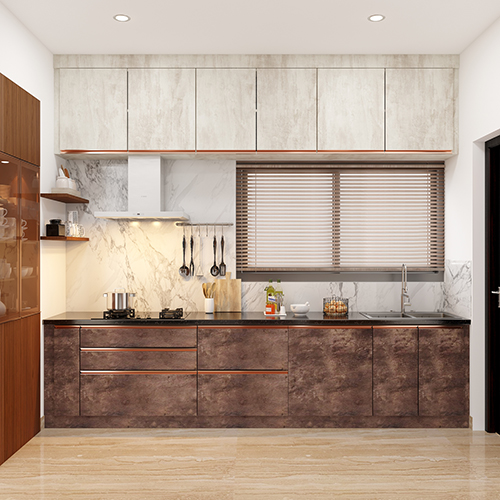 Interior designers in Hyderabad designed a straight kitchen with handle less cabinets