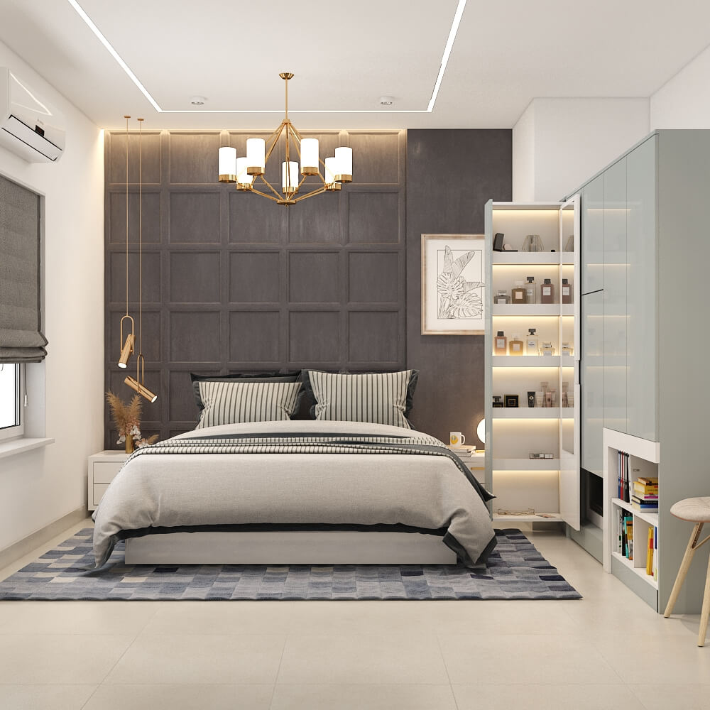 Interior designers in Navi Mumbai designed a bedroom wardrobe with pull-out dresser