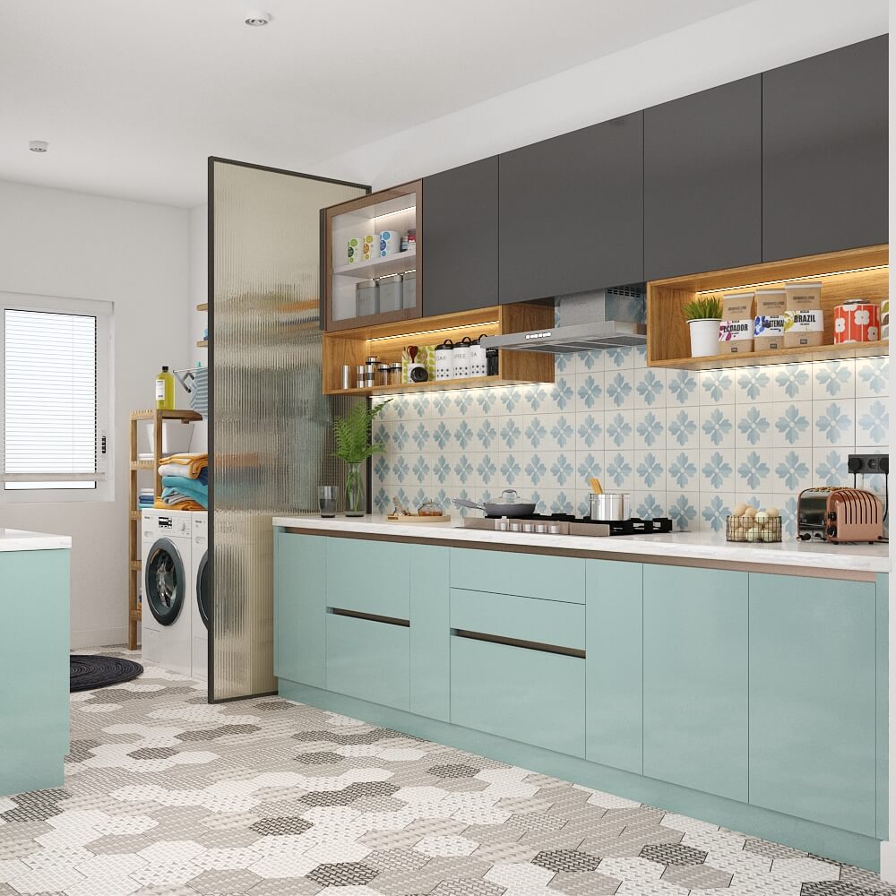Interior designers in Navi Mumbai designed a parallel kitchen with laundry area