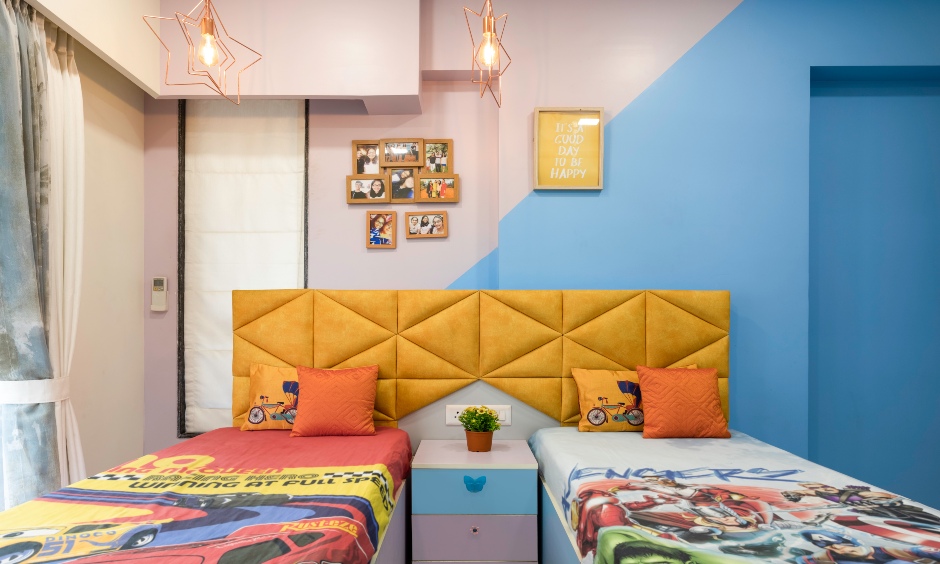 Kids bedroom comes with twin beds designed by interior design studios in mumbai