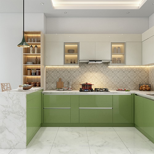Kitchen interior design in Ahmedabad with a breakfast counter