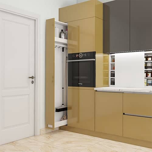 Kitchen interior design bangalore with a space saving janitor unit