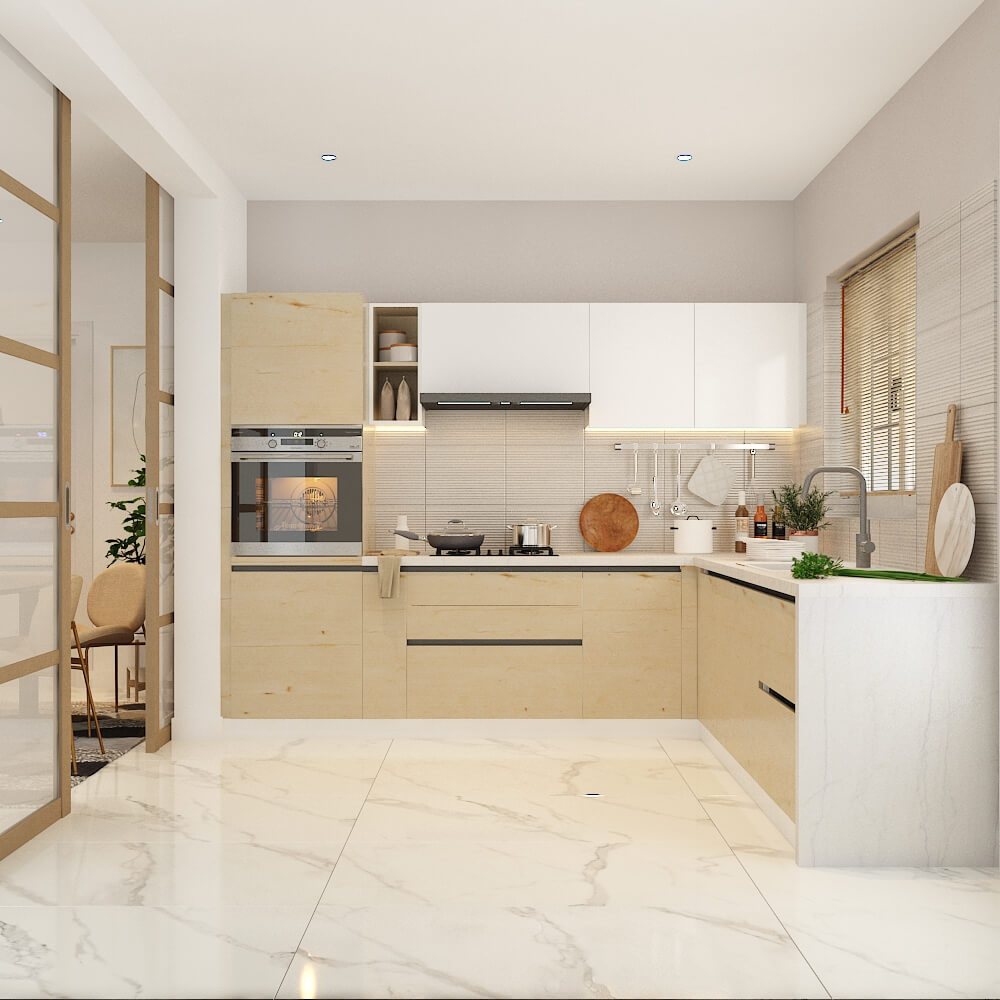 L shaped kitchen design in Pune with appliance garage