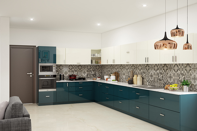 L-shaped modular kitchen design is an excellent pick for small and medium-sized spaces.